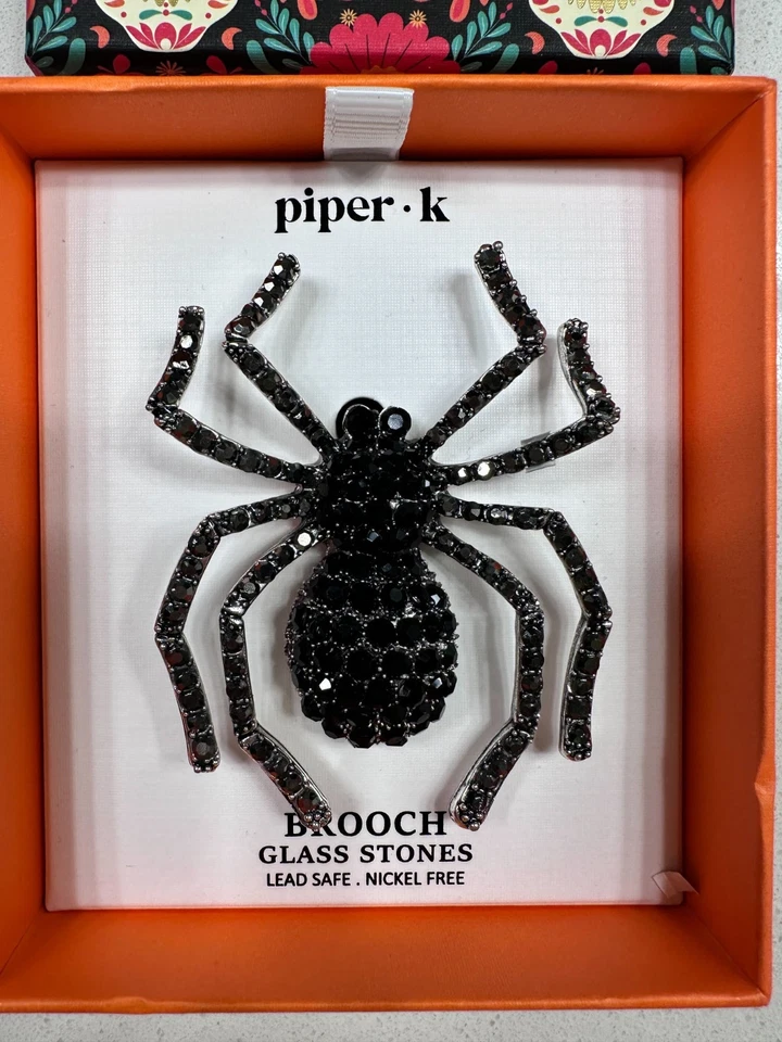 Piper K 午夜爬行者蜘蛛玻璃石黑色胸针 3 英寸胸针 全新带盒 — 第 3/4 张图片