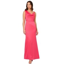 Adrianna Papell Pink Evening Gown Satin Strappy A-Line Cowl Neck Dress Size 10