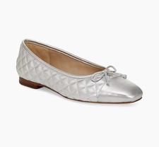 Sam Edelman Marilyn Quilted Cap Toe Silver Leather Ballet Flats 10 M NEW