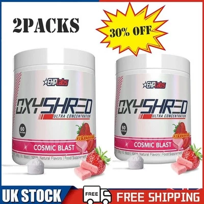 EHPLABS 2X EHP Laps, OxyShred, Fat Burner Pre-Workout, Cosmic Blast, Strawberry Flavour
