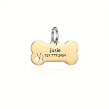 Custom Engraved STAINLESS STEEL BONE Pet Tag PAW PRINT Dog Cat ID IDENTIFICATION