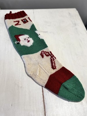Vintage 1960s Christmas stocking hand knit 25  Santa Candy Canes for  ZOI  Retro