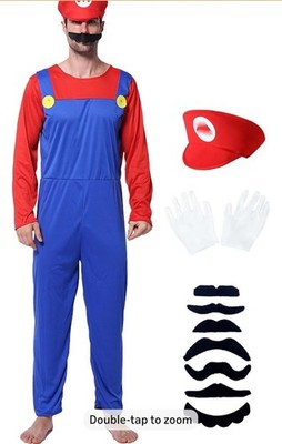 Halloween Costume Adult Plumber Jumpsuit with Hat Gloves Moustache Costume...