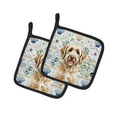 Caroline's Treasures Yellow Labradoodle Coastal Sea Glass Pair of Potholders