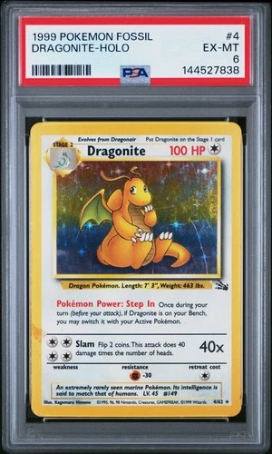 1999 POKEMON FOSSIL #4 DRAGONITE-HOLO PSA 6