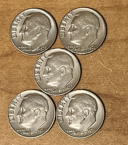 1975-P , 1976- P , 1977- P , 1978- P  , 1979- P  Roosevelt Dimes ( set of 5 )