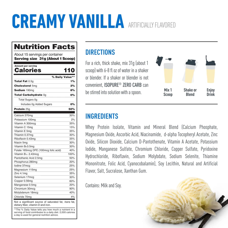 Proteína aislada de suero puro Isopure Zero Carb 100 en polvo, sin lactosa, gluten... Foto 4 de 4