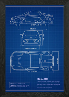 #ad Honda S660 Blueprint Framed Wall Art Poster Canvas Print Picture GBP 8.99