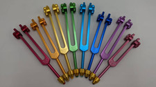 Tuning Fork Chakra Weighted Set of 8 for Healing with Gem Amplitudes Color Coded