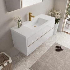 Pre-Assembled 48" Bathroom Vanity with Floating Design, Stone Resin Countertop &