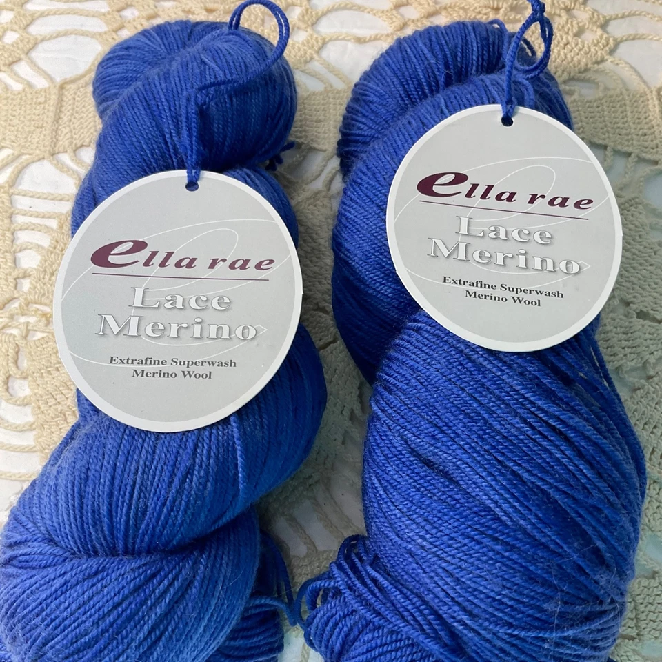 Lote de 2 hilos merinos de encaje Ella Rae extrafinos superlavados azul real nuevo vintage 4 capas Foto 4 de 4