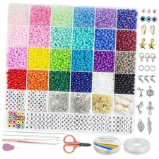  4mm Glass Seed Beads for Jewelry Bracelet Making Kit, Small Beads 3425pcs 4mm