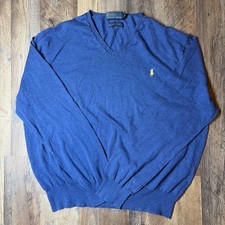 Vintage Polo By Ralph Lauren Sweater 100 Pima Cotton V-Neck Blue Men  s XL