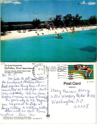 Grand Cayman Holiday Inn 7 Mile Beach Postcard Cayman Vintage Used Mailed 1984
