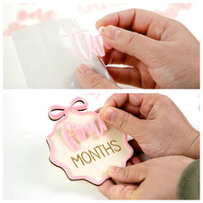 3D Wooden Baby Milestone Sign Acrylic Bow Monthly Markers Newborn Announcement