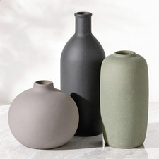 Ceramic Modern Vase Set of 3, Neutral Small Pottery Vases for Home Decor, Rus...