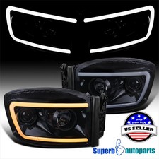 Fits 2006-2008 Ram 1500 Glossy Black Projector Headlights Switchback Led Signal
