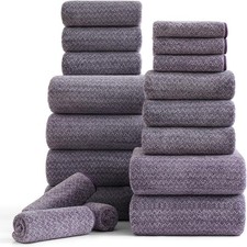 18 Piece Bath Towels Set,100 Microfiber Family Bathroom Towel W/ Hanging