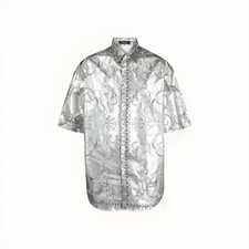 Versace Silver Baroque Silk Shirt Metallic Floral Print Size 44 Made in Italy