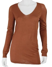 RICK OWENS 2019 LARRY Cinnamon Brown Thin Knit Scoop Neck Pullover Sweater M