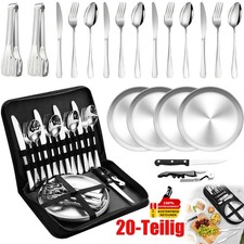 Edelstahl Camping Besteck Set Outdoor Utensilien  Tragbare Picknick Geschirr Kit