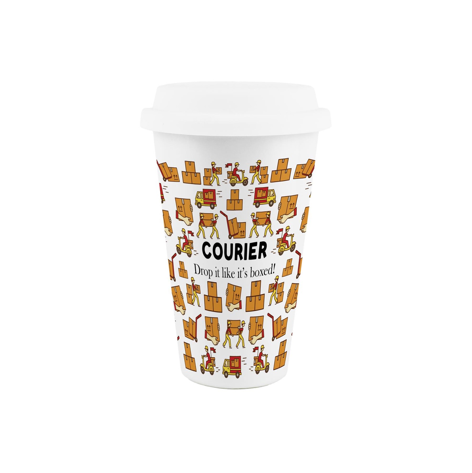 Courier Ceramic Travel Mug - Reusable Drinks Cup Gift for Delivery Drivers