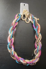 Multicolor Boho Luxe Twist Braided Metal Necklace with Matching Earrings New