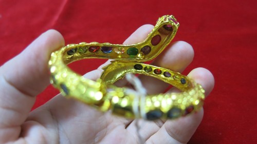 Brazalete Brazalete Oro Dragón Naga Piedras Preciosas Multicolor Joyería Tailandesa Vintage - Imagen 15 de 18