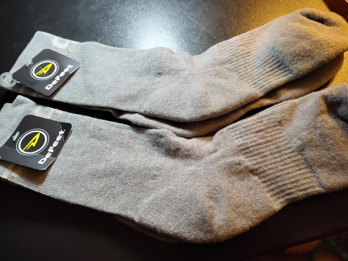 Lot of 2 DeFeet Grey Wool Crew Socks Hiking Grik Cycling IRREGULARS LARGE