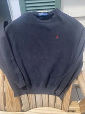 Vintage Y2K Mens Polo Ralph Lauren Crewneck Sweatshirt Red Pony Logo, Black, XL