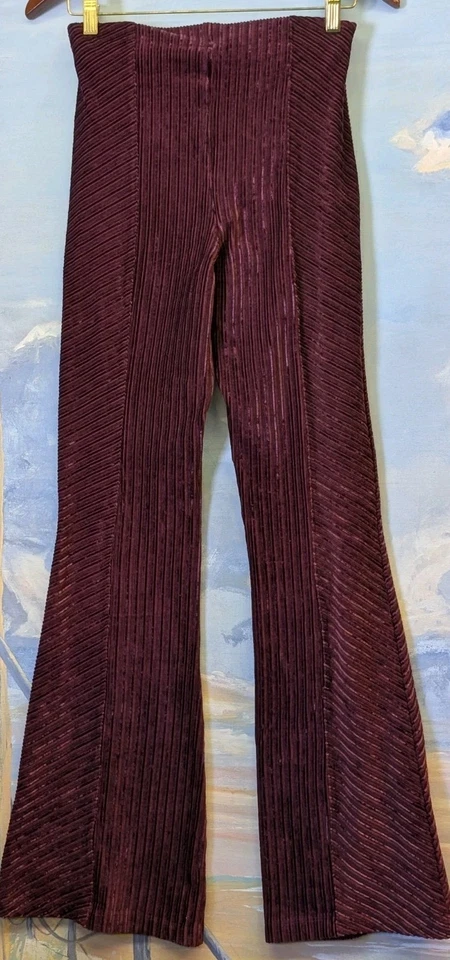 Free People Ribbed Velvet Flare Pant Pull On Boho Hippie Womens S - Image 4 of 4