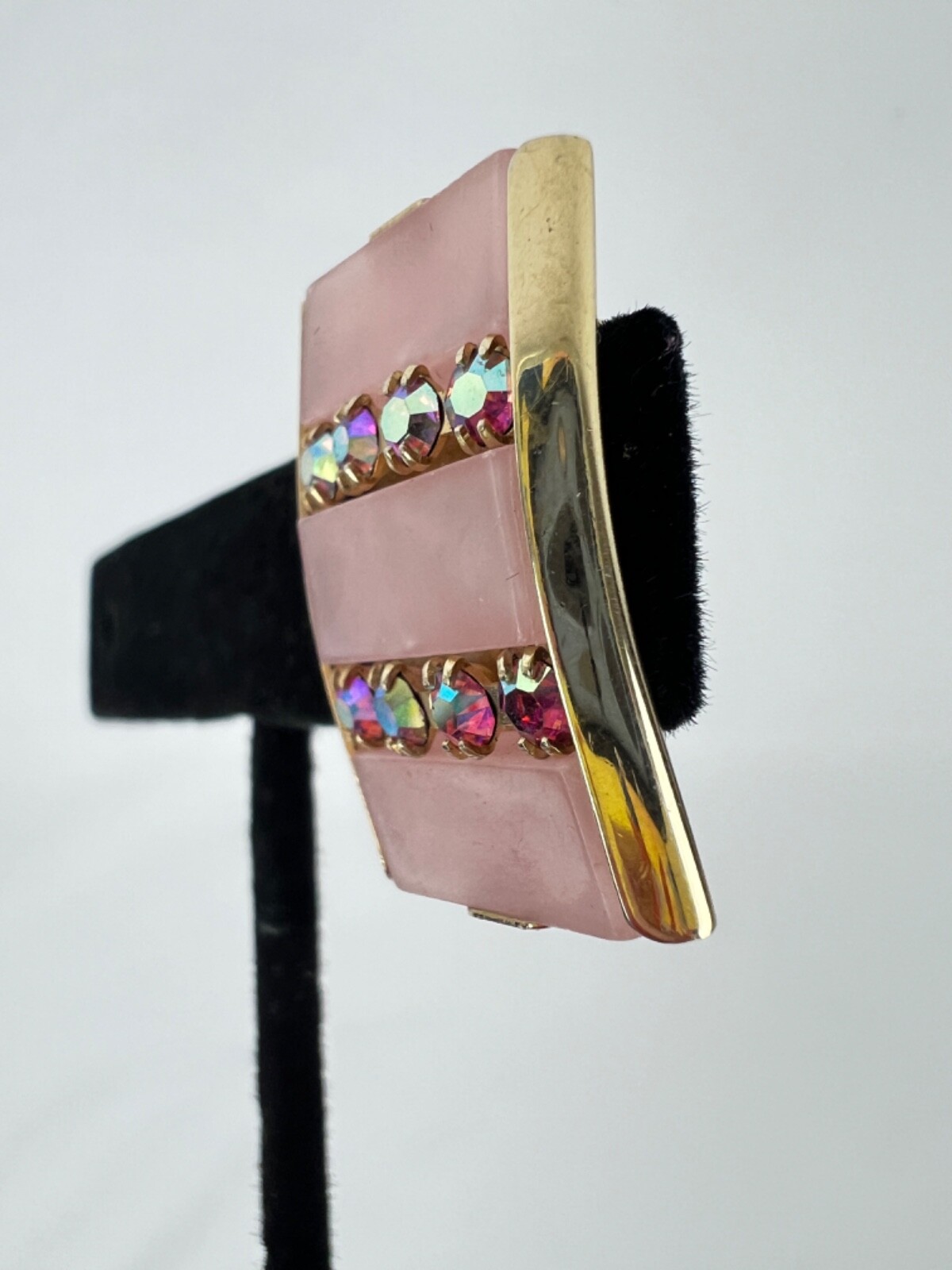 Kramer Earrings Rectangle Shape Pink Thermoset Rh… - image 10