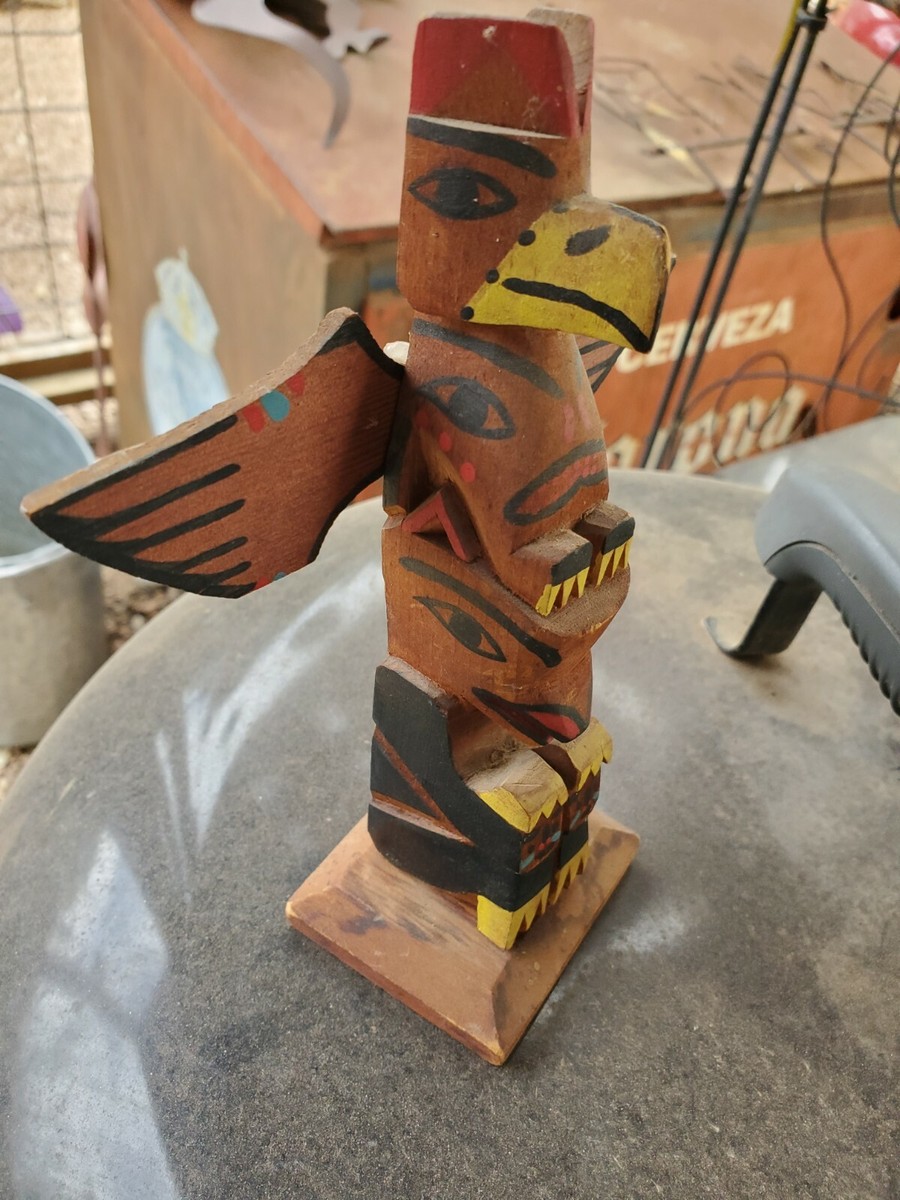 アメリカ先住民風アート 木製フレーム Vintage Folk Art Native American Hand-carved Wooden Bird Head