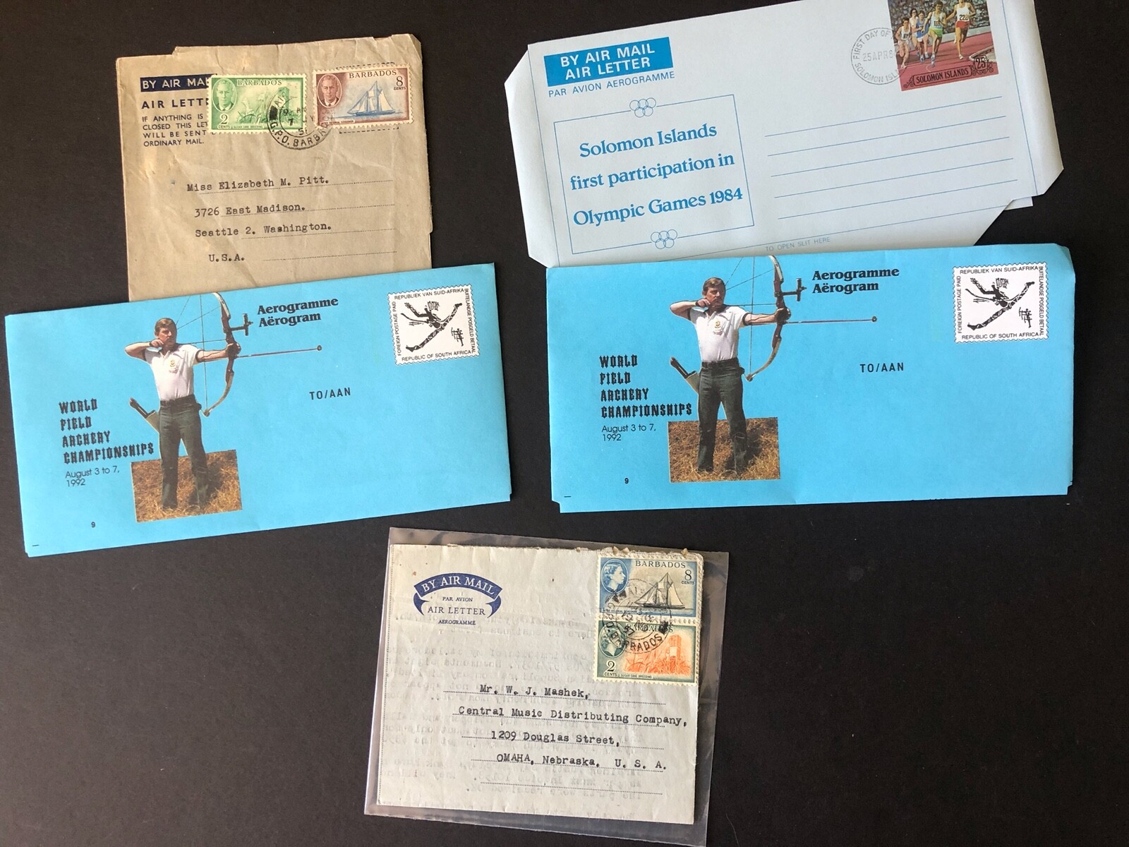 Brirish Comm Selection of 14  Air Letters in 2 Scans mint & FDC & flown SPORTS
