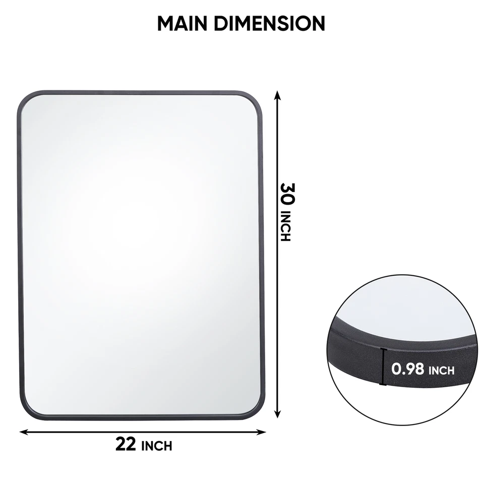 Black Metal Framed Bathroom Mirror for Wall 22x30 Inch Rectangle Vanity Mirror - Image 2 of 4