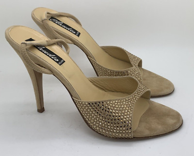 Vero Cuoio Women's Beige Suede Crystal Shoes Size 40 Italy Retail $420 (1040)