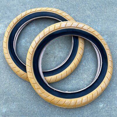 PAIR OF CULT BMX DEHART SLICK TIRES 16x2.30'' GUM/BLACK PRIMO CULT SUNDAY