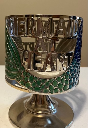 Mermaid At Heart 4" Pillar Candle Holder Chrome Blue Green Bath & Body Works