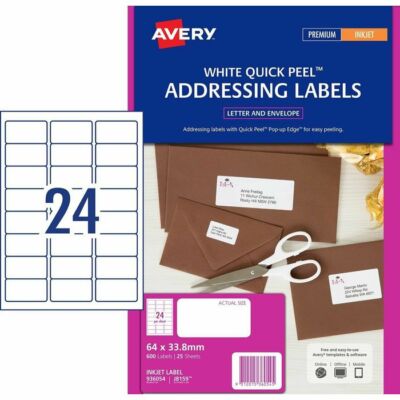 Avery 936054 Address Labels Quick Peel White 24 per Sheet 25 Sheets 24 ...