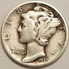 1937 Mercury Silver Dime  F