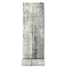 2'8"x25'7" Gray Abstract Design Wool and Silk Hand Knotted XL Runner Rug R84722