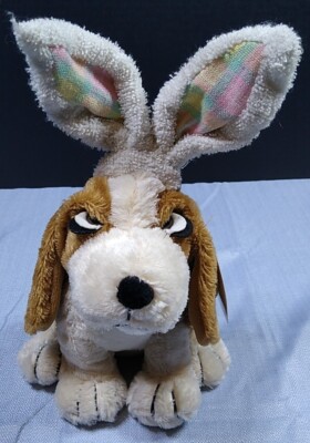Y2K NWT Chrisha 2003 Playful Plush Happy Easter Hound With Plaid Bendable Ears
