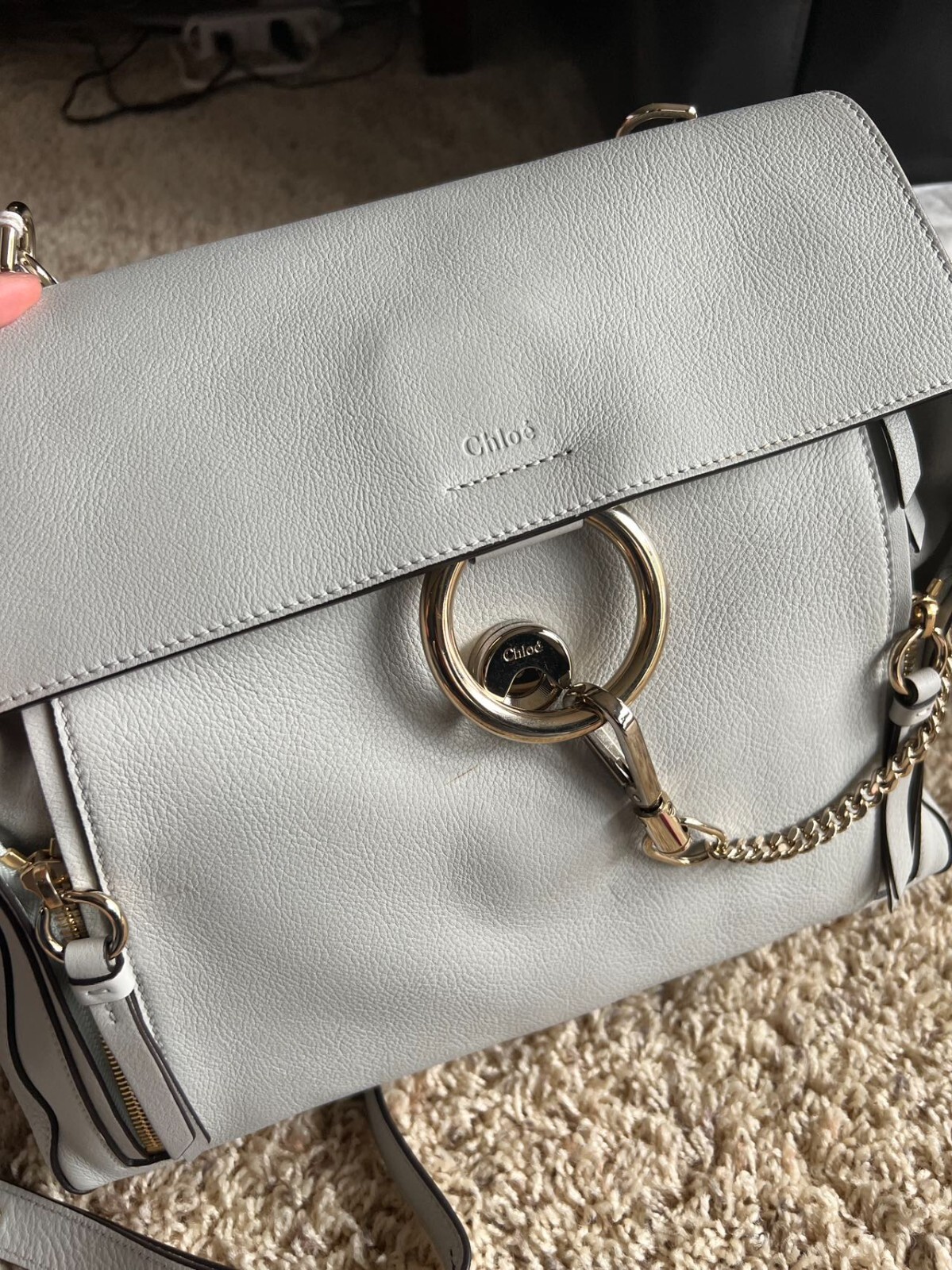 100percent Authentic Chloe Faye Day Mixed Flap Medium Shoulder, Light Grey, Tag $1,990 image 3