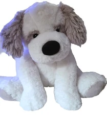 Puppy Dog Plush Stuffed Animal White Gray Sitting 10” HUGFUN Kowloon Hong Kong