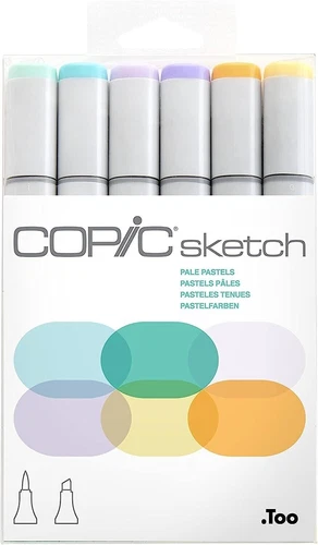 Copic Sketch 6 Marker PALE PASTELS Set BG11, BG15, BV0000, BV01, YR12, YR31