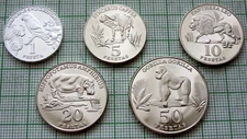 WESTERN SAHARA SAHARAUI 2020 SET 5 COINS - 1,5,10, 20 & 50 PESETAS, ANIMALS, UNC