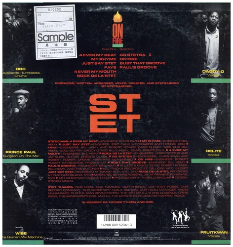 Stetsasonic - On Fire '87 LP JAPAN PROMO ORG!NM/VG+ - Foto 2 di 6