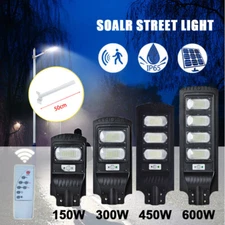 LED Solar Street Lamp Remote Control Radar Sensor with Pole Cool White Outdoor