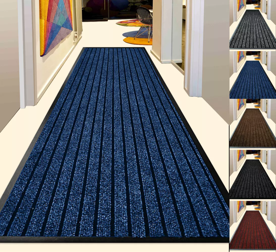 Rubber Backed Door Mat Non Slip Hall Hallway Runner Rug Heavy Duty Barrier  Mat