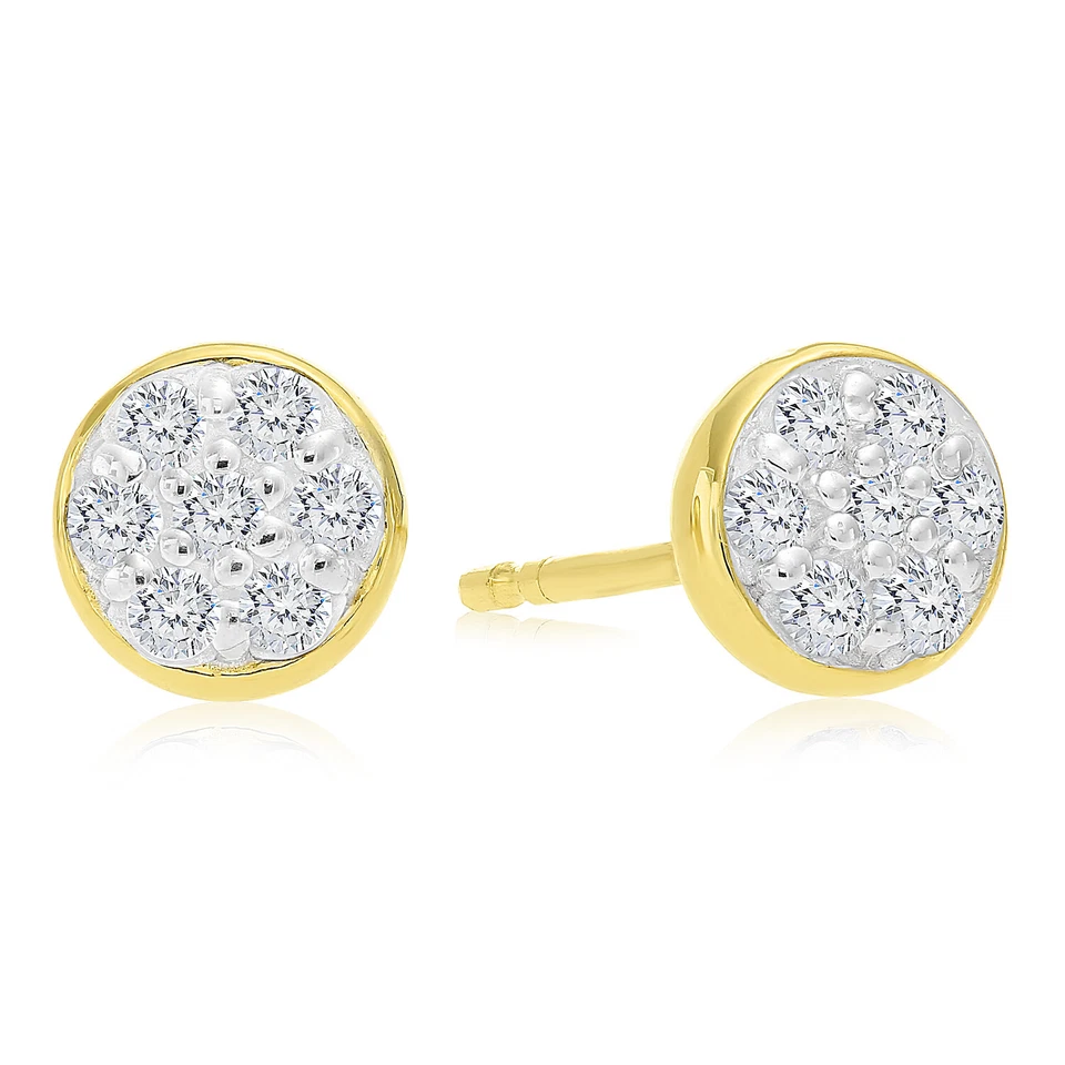 Mini aretes pequeños redondos de diamantes pavé naturales de 0,14 quilates de oro amarillo macizo de 14 quilates Foto 2 de 4